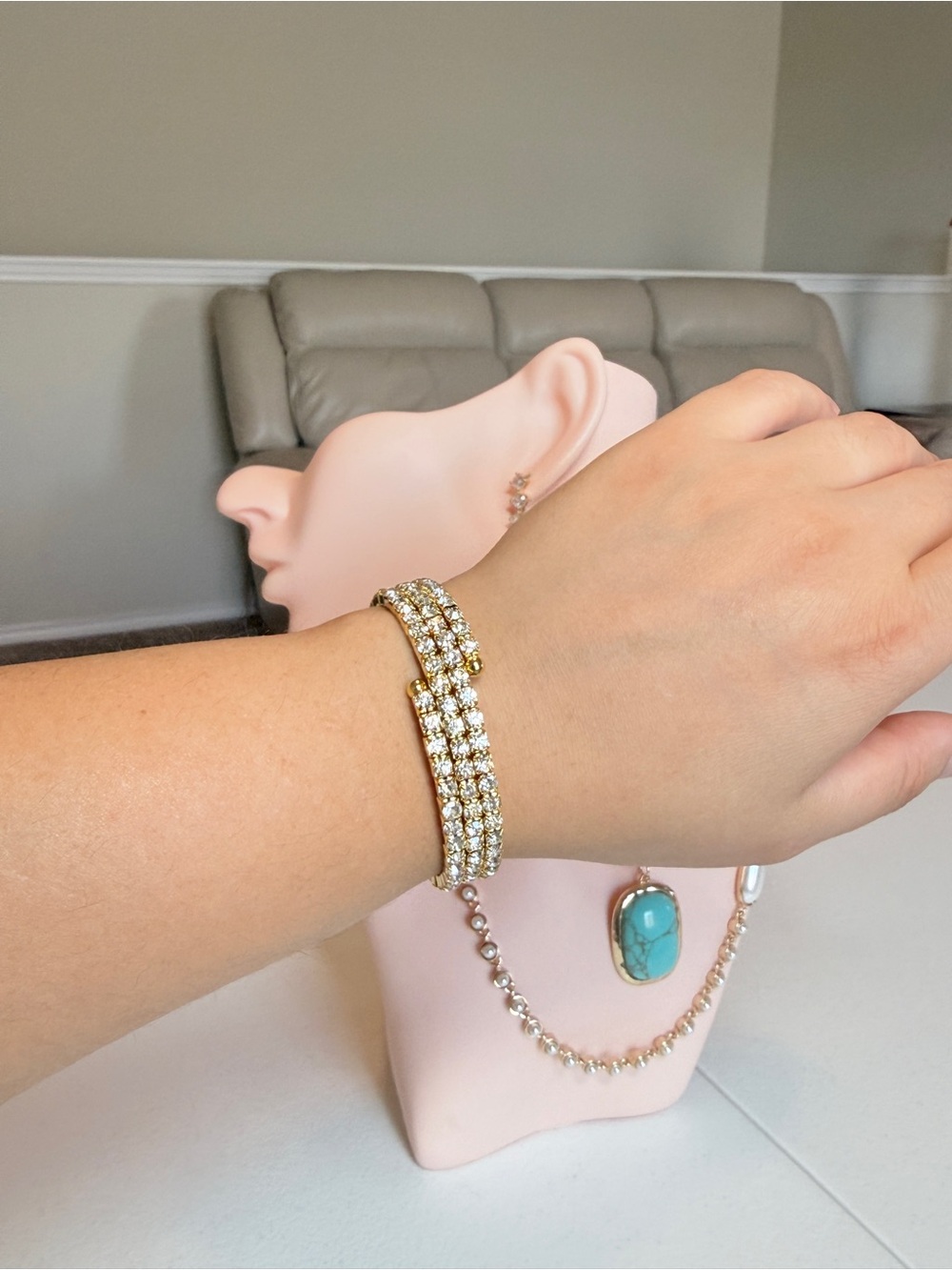 Gold Crystal Bracelet - Elegant Women's Jewelry - Picture 3 of 12